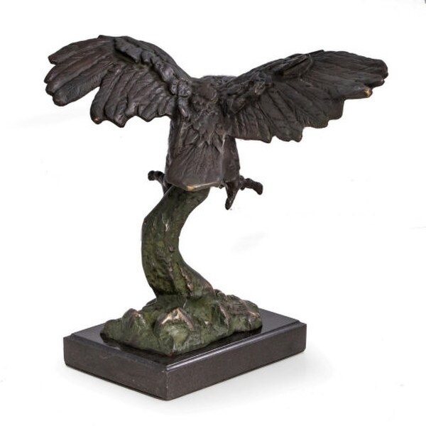 Back View Soaring Eagle Sculpture with Bronzed Finish on Marble Artwork